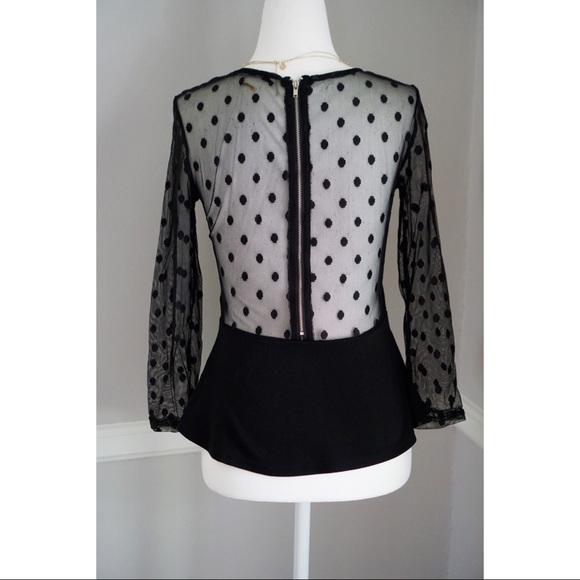 Black Mesh Polka Dot Fairy Peplum Top - Picture 5 of 7